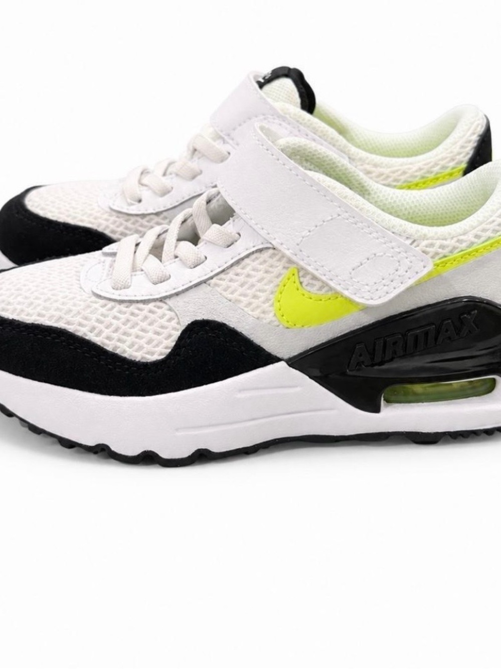 Nike Kids Air Max White, Black & Volt Velcro Sneaker